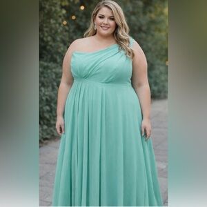 David's Bridal One Shoulder Formal Dress Women's Size 28 Green Zip Ba